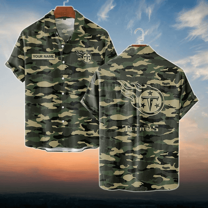Tennessee Titans NFL Dark Camo Custom Name Hawaiian Shirt