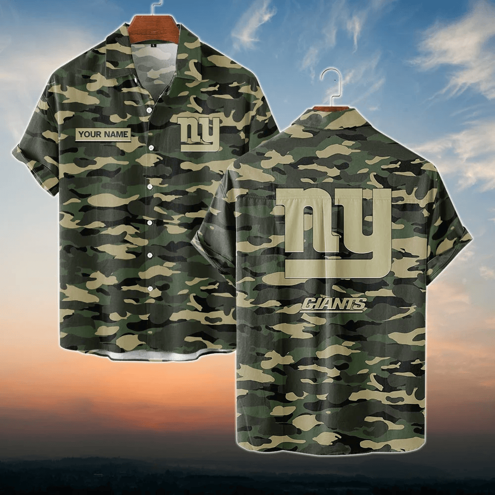 New York Giants NFL Dark Camo Custom Name Hawaiian Shirt