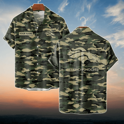 Denver Broncos NFL Dark Camo Custom Name Hawaiian Shirt
