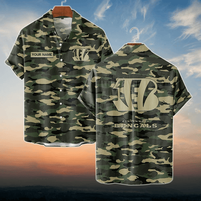 Cincinnati Bengals NFL Dark Camo Custom Name Hawaiian Shirt