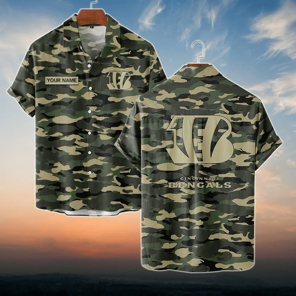 Cincinnati Bengals NFL Dark Camo Custom Name Hawaiian Shirt