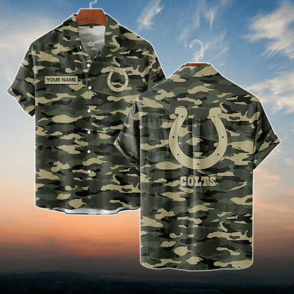 Indianapolis Colts NFL Dark Camo Custom Name Hawaiian Shirt