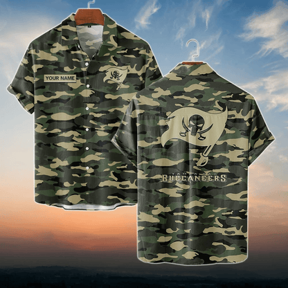 Tampa Bay Buccaneers NFL Dark Camo Custom Name Hawaiian Shirt