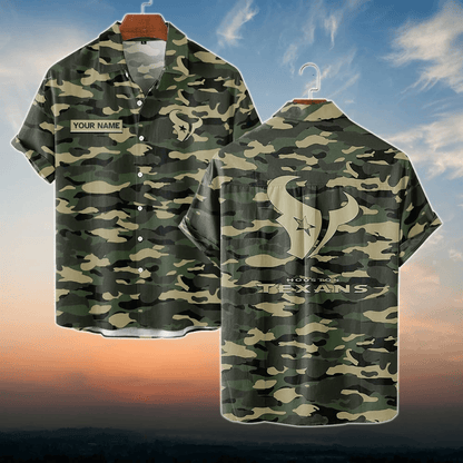 Houston Texans NFL Dark Camo Custom Name Hawaiian Shirt