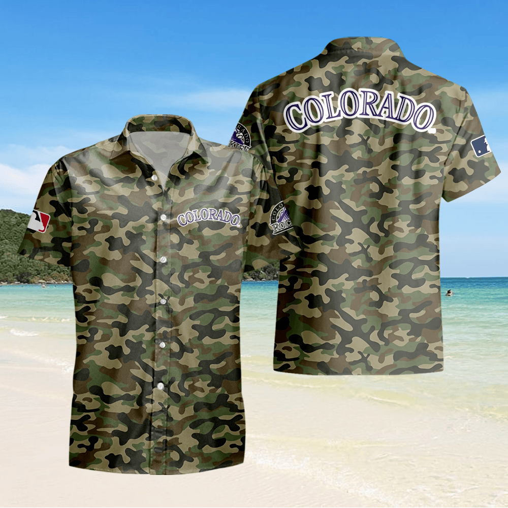 Colorado Rockies Camo Hawaiian Shirt - Green