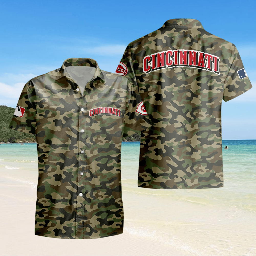 Cincinnati Reds Camo Hawaiian Shirt - Green