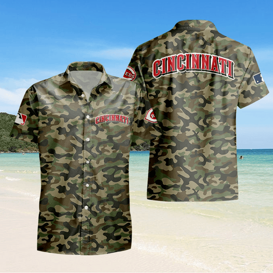 Cincinnati Reds Camo Hawaiian Shirt - Green