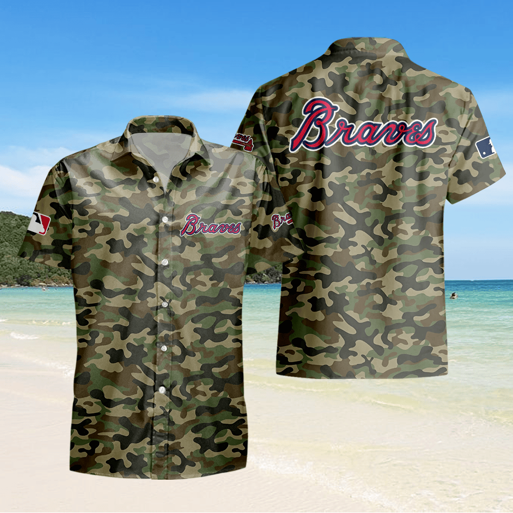 Atlanta Braves Camo Hawaiian Shirt - Green