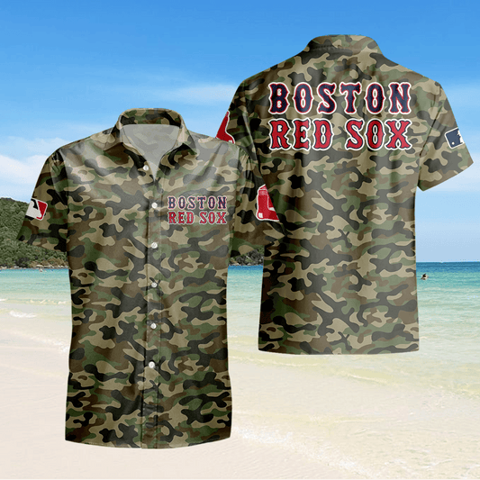 Boston Red Sox Camo Hawaiian Shirt - Green