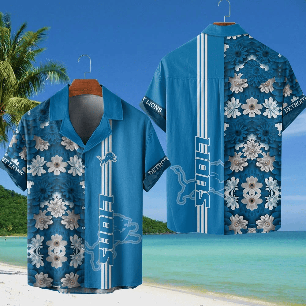 Detroit Lions NFL Flower Hawaiian Shirt - Sky Blue