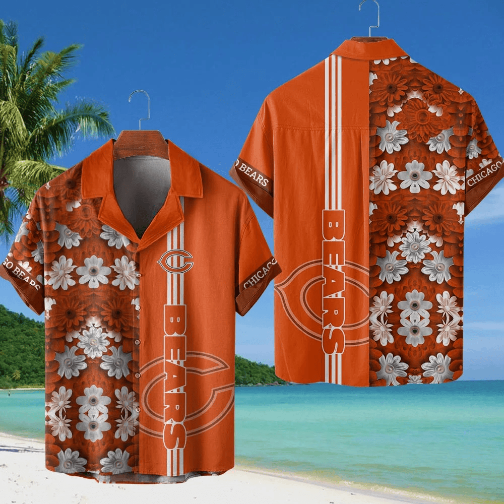 Chicago Bears NFL Flower Hawaiian Shirt - Orange