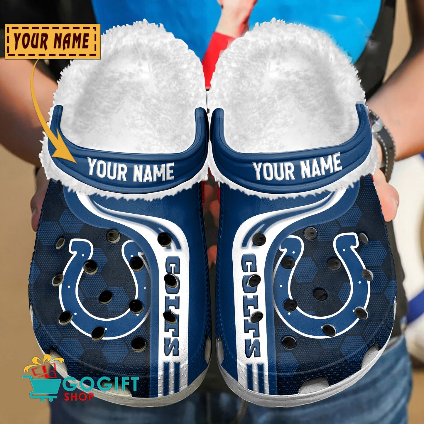 Indianapolis Colts Honeycomb Pattern Custom Name Fleece Crocs Clogs Shoes