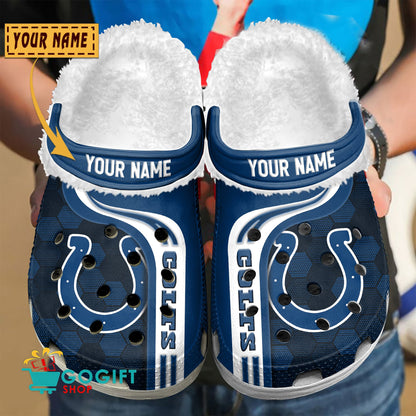 Indianapolis Colts Honeycomb Pattern Custom Name Fleece Crocs Clogs Shoes
