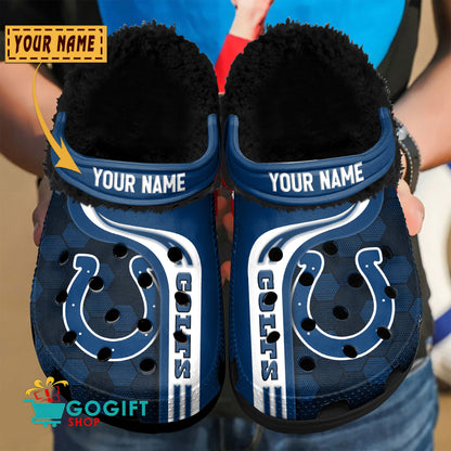 Indianapolis Colts Honeycomb Pattern Custom Name Fleece Crocs Clogs Shoes