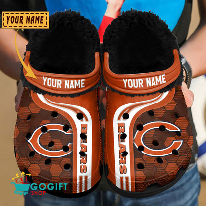 Chicago Bears Honeycomb Pattern Custom Name Fleece Crocs Clogs Shoes