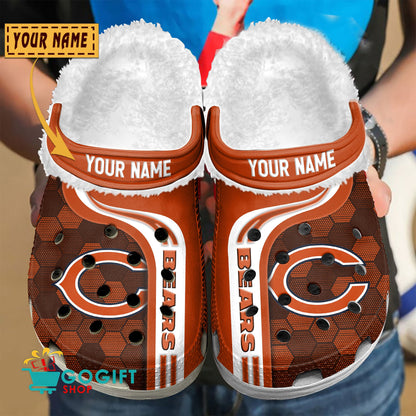 Chicago Bears Honeycomb Pattern Custom Name Fleece Crocs Clogs Shoes