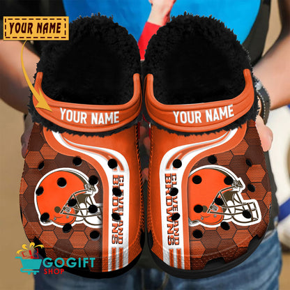 Cleveland Browns Honeycomb Pattern Custom Name Fleece Crocs Clogs Shoes