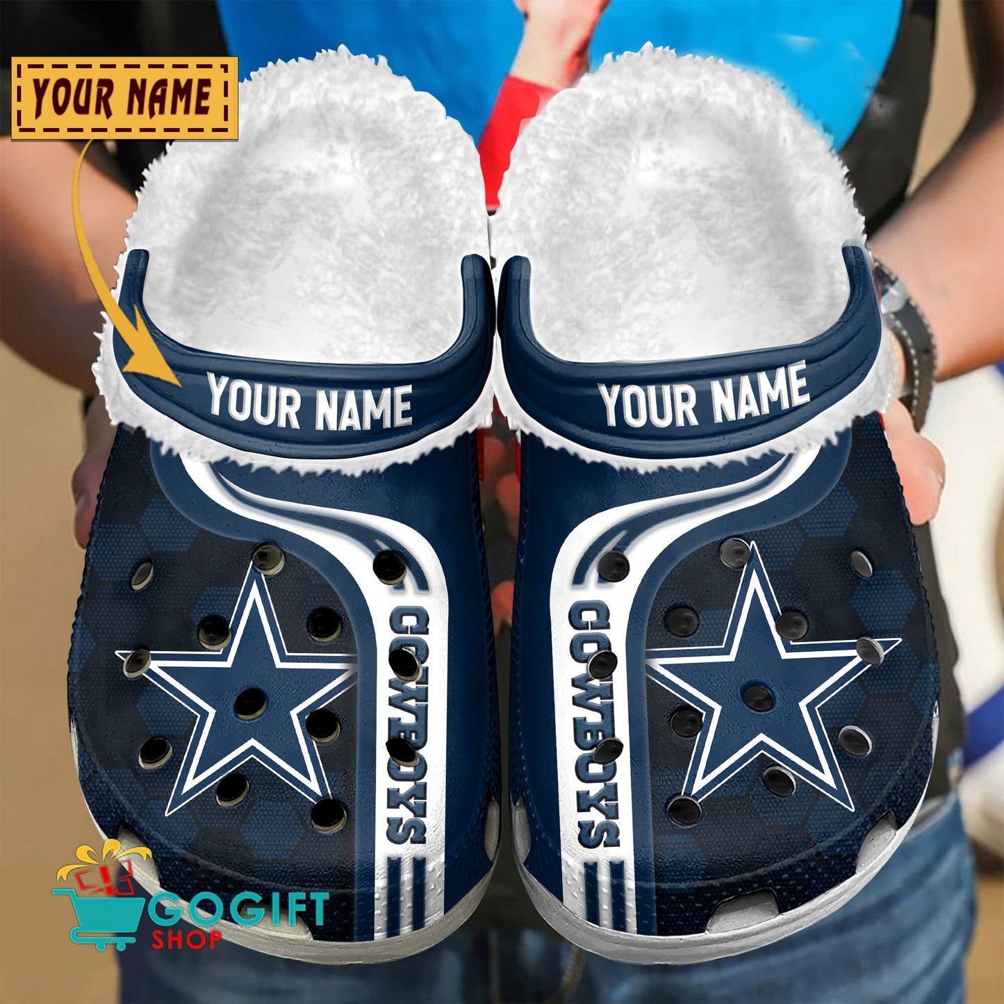 Dallas Cowboys Honeycomb Pattern Custom Name Fleece Crocs Clogs Shoes