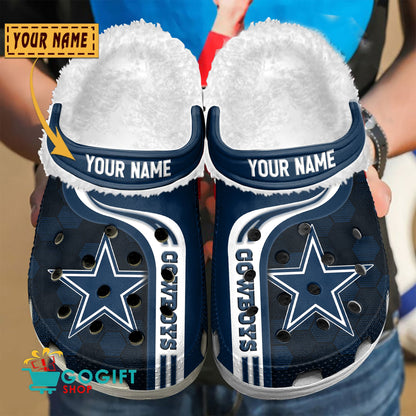 Dallas Cowboys Honeycomb Pattern Custom Name Fleece Crocs Clogs Shoes