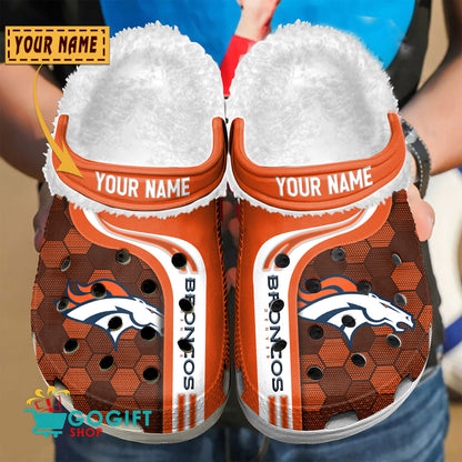 Denver Broncos Honeycomb Pattern Custom Name Fleece Crocs Clogs Shoes