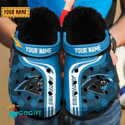 Carolina Panthers Honeycomb Pattern Custom Name Fleece Crocs Clogs Shoes