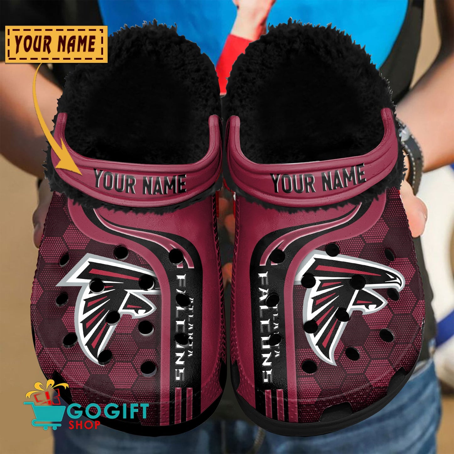 Atlanta Falcons Honeycomb Pattern Custom Name Fleece Crocs Clogs Shoes