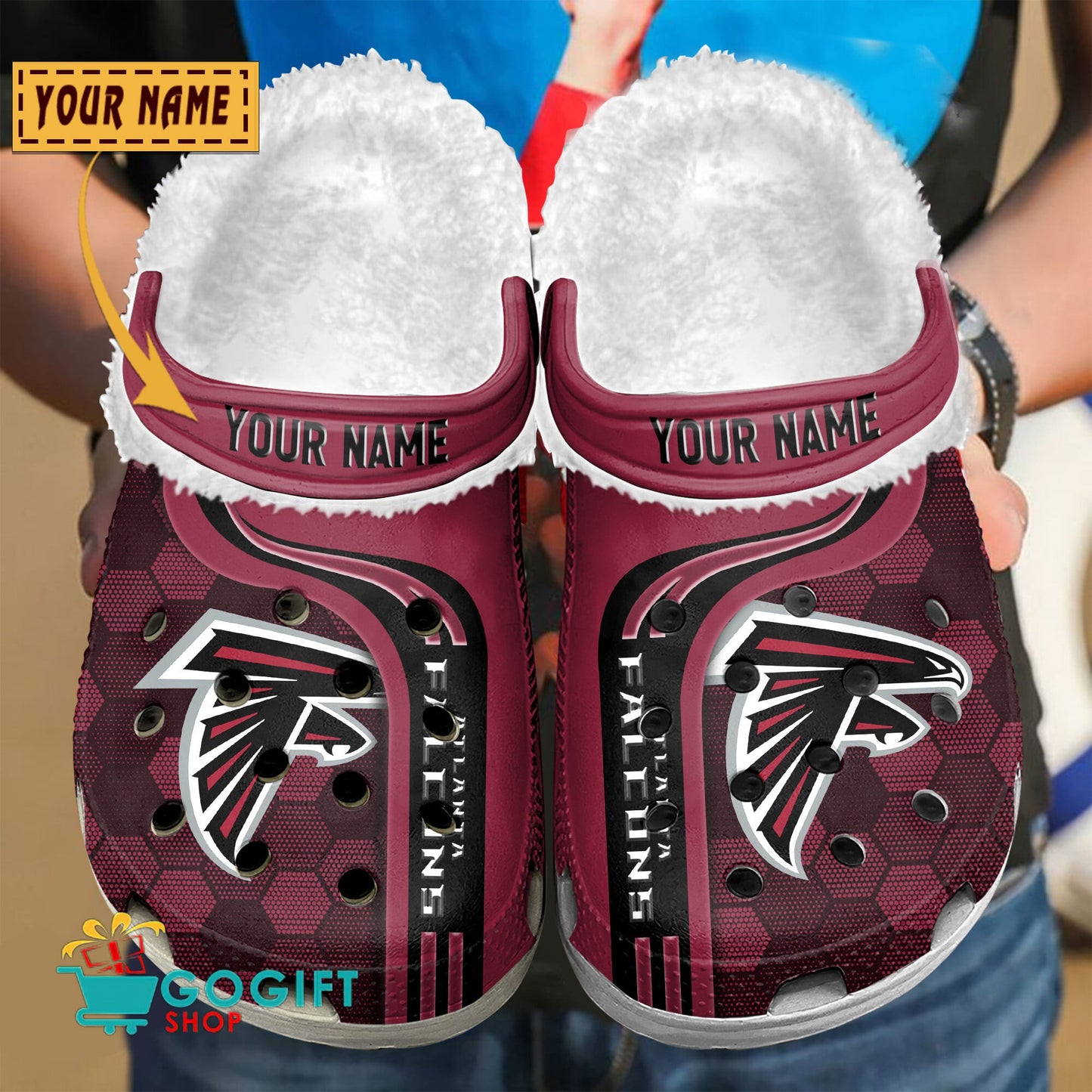 Atlanta Falcons Honeycomb Pattern Custom Name Fleece Crocs Clogs Shoes
