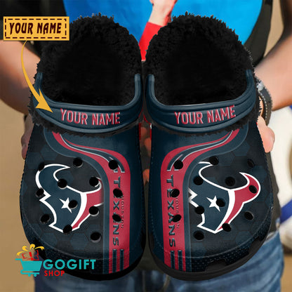 Houston Texans Honeycomb Pattern Custom Name Fleece Crocs Clogs Shoes