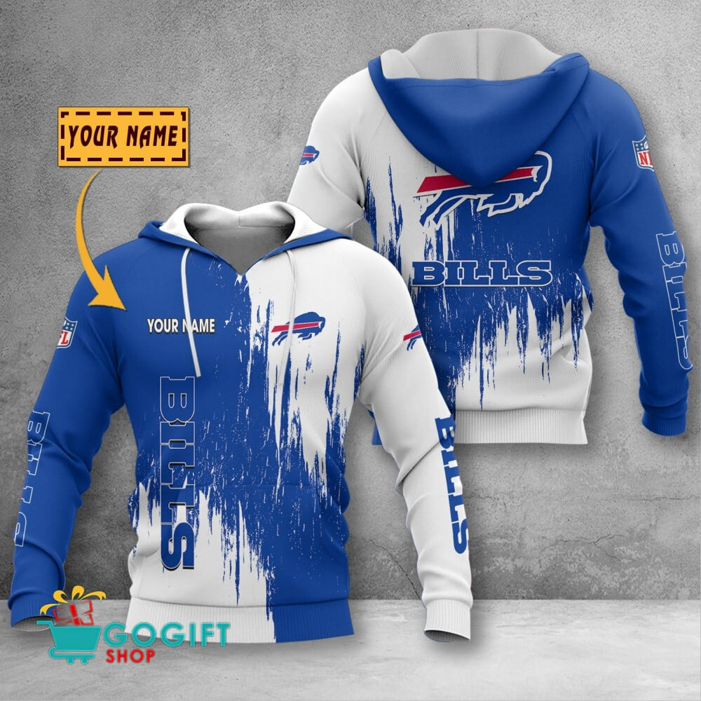 Buffalo Bills Custom Name Scratched Color 3D Printed Pullover Hoodie