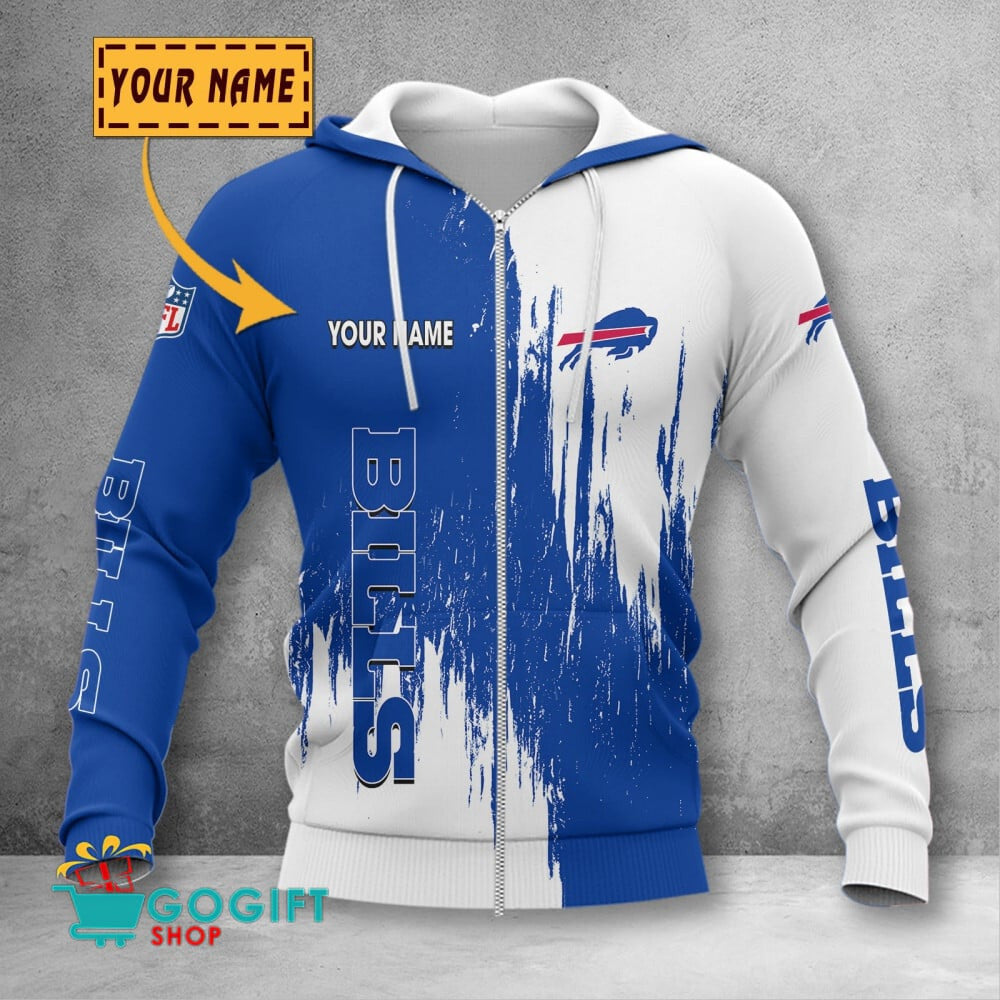 Buffalo Bills Custom Name Scratched Color 3D Printed Zip Hoodie