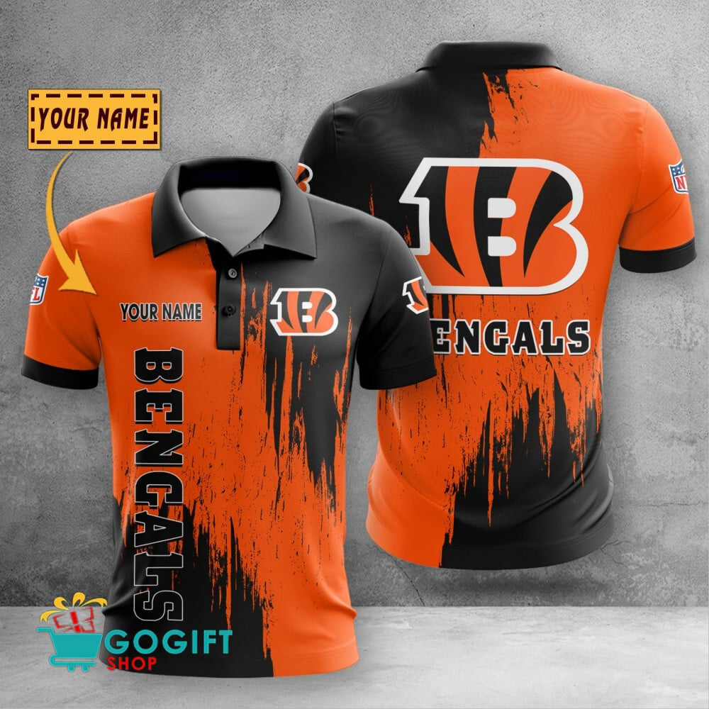 Cincinnati Bengals Custom Name Scratched Color 3D Printed Polo Shirt