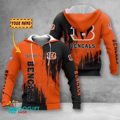 Cincinnati Bengals Custom Name Scratched Color 3D Printed Pullover Hoodie