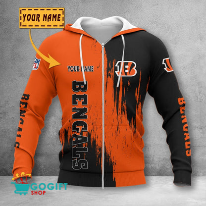 Cincinnati Bengals Custom Name Scratched Color 3D Printed Zip Hoodie