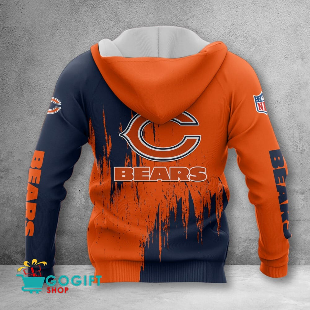 Chicago Bears Custom Name Scratched Color 3D Printed Pullover Hoodie