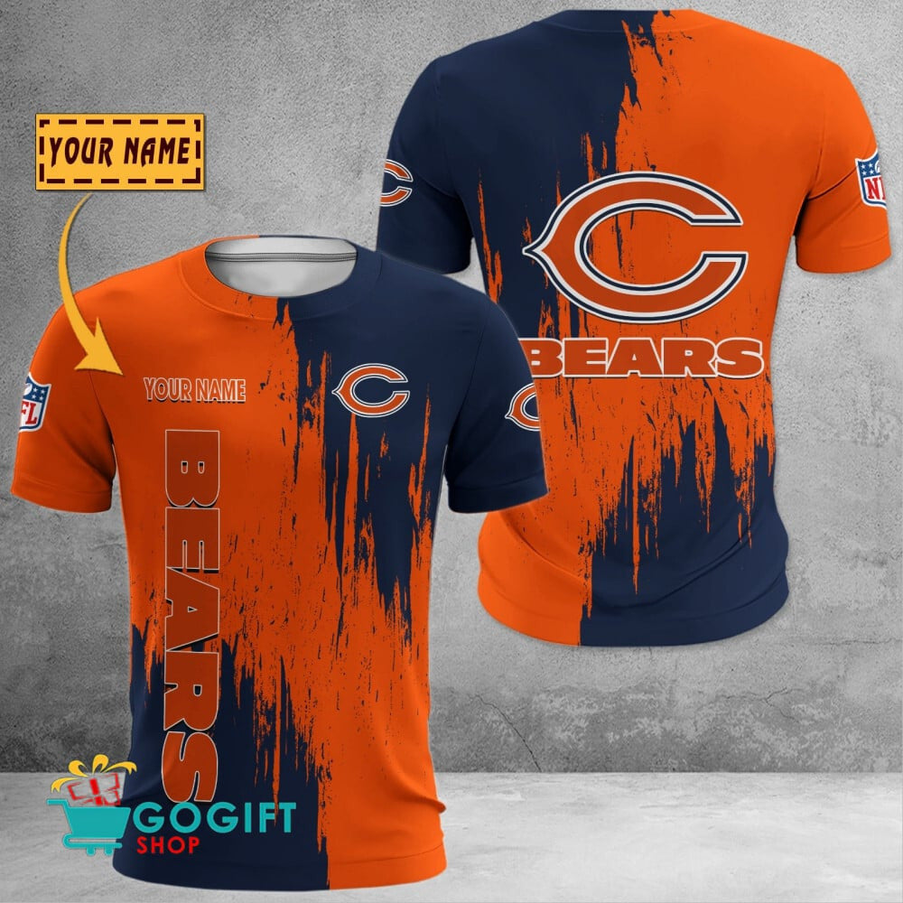 Chicago Bears Custom Name Scratched Color All Over Printed T-shirt