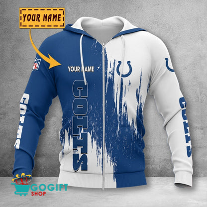 Indianapolis Colts Custom Name Scratched Color 3D Printed Zip Hoodie