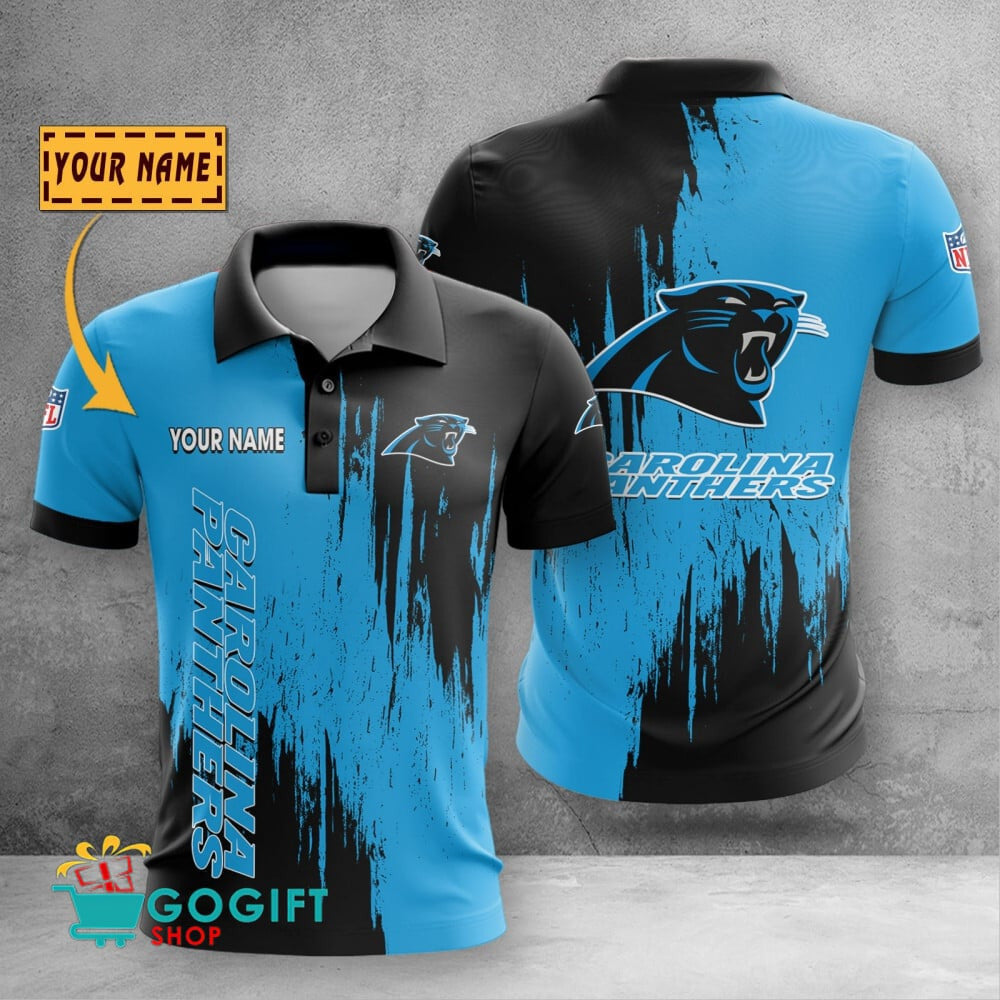 Carolina Panthers Custom Name Scratched Color 3D Printed Polo Shirt