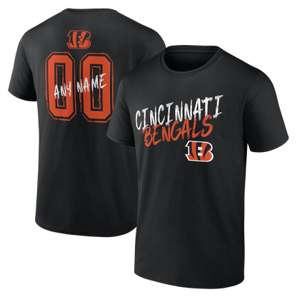 Cincinnati Bengals Hustle Custom Name & Number T-Shirt - Black