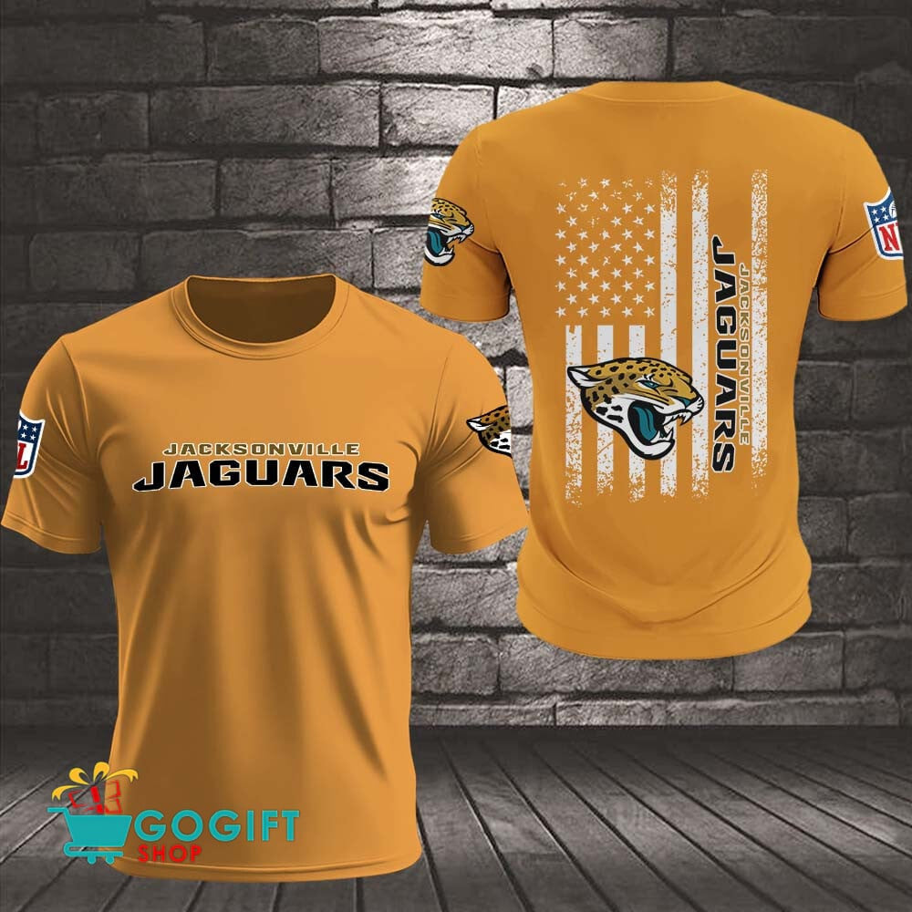 Jacksonville Jaguars US Flag Vintage Style All Over Printed T-shirt