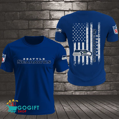 Seattle Seahawks US Flag Vintage Style All Over Printed T-shirt
