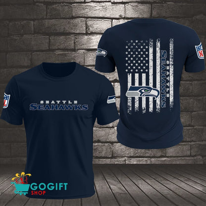 Seattle Seahawks US Flag Vintage Style All Over Printed T-shirt