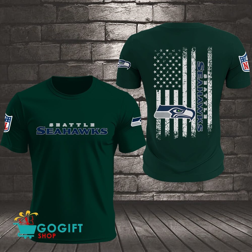 Seattle Seahawks US Flag Vintage Style All Over Printed T-shirt