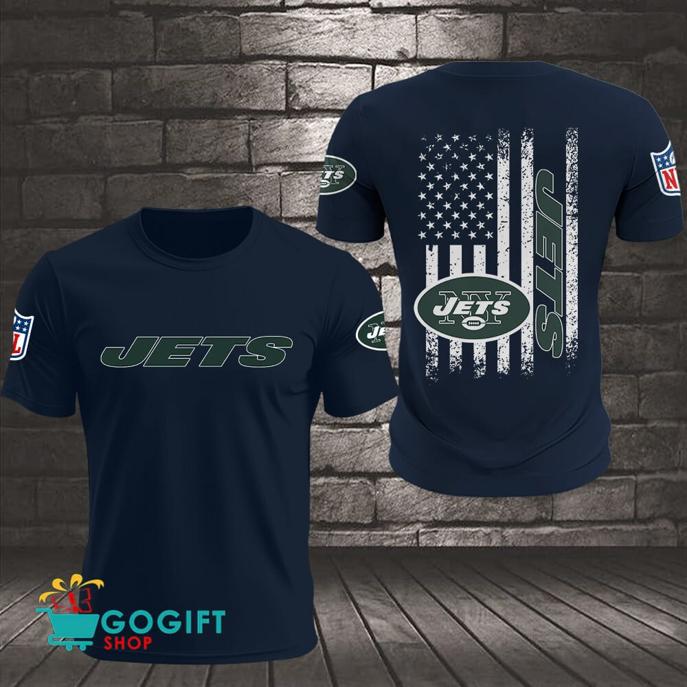 New York Jets US Flag Vintage Style All Over Printed T-shirt