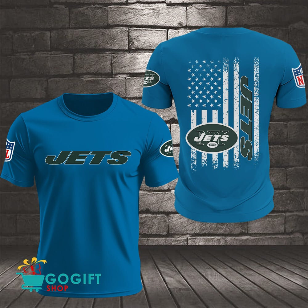 New York Jets US Flag Vintage Style All Over Printed T-shirt