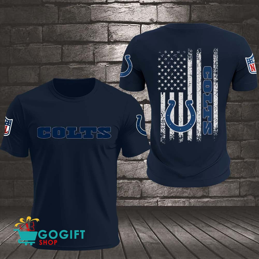 Indianapolis Colts US Flag Vintage Style All Over Printed T-shirt