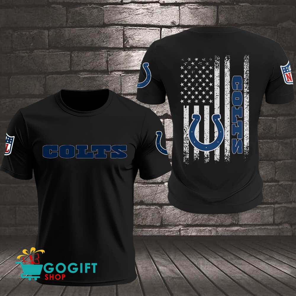 Indianapolis Colts US Flag Vintage Style All Over Printed T-shirt