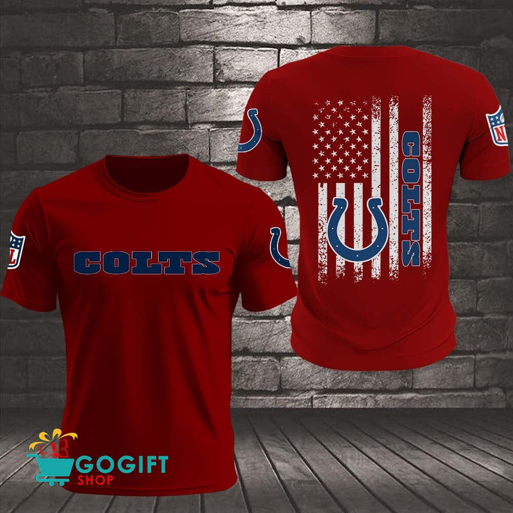 Indianapolis Colts US Flag Vintage Style All Over Printed T-shirt