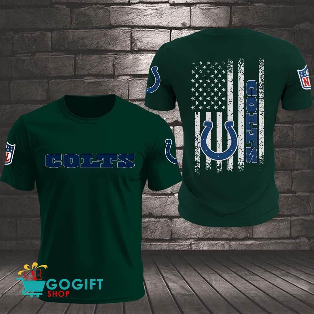 Indianapolis Colts US Flag Vintage Style All Over Printed T-shirt