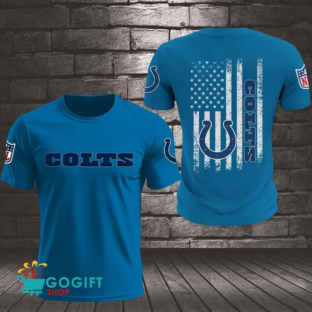 Indianapolis Colts US Flag Vintage Style All Over Printed T-shirt