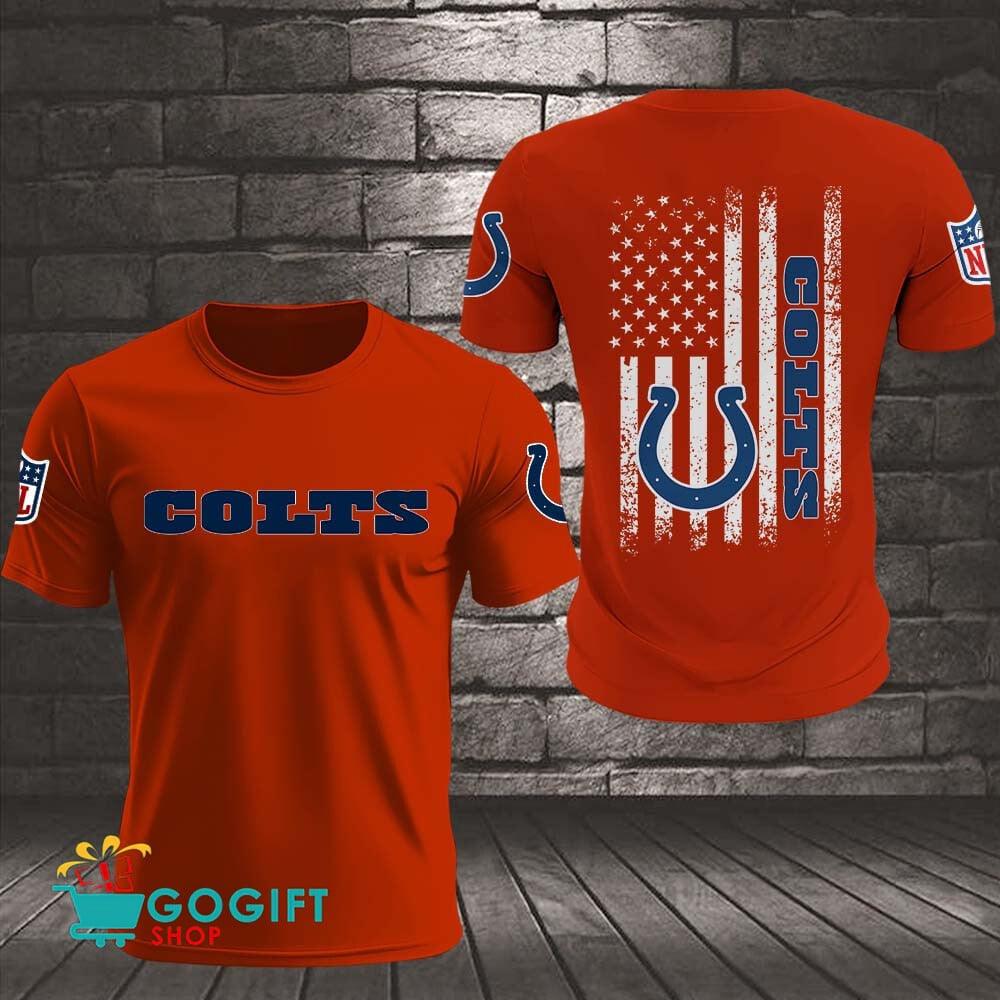 Indianapolis Colts US Flag Vintage Style All Over Printed T-shirt